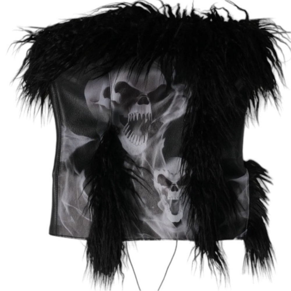 Namilia DOOMSDAY FAUX FUR CORSET black smoke grey women’s size XS new with tag